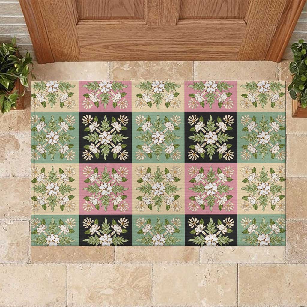 Seamless Pattern Maile and Pikake Lei Rubber Doormat Squares Maile Leaf LT9 Green - Polynesian Pride