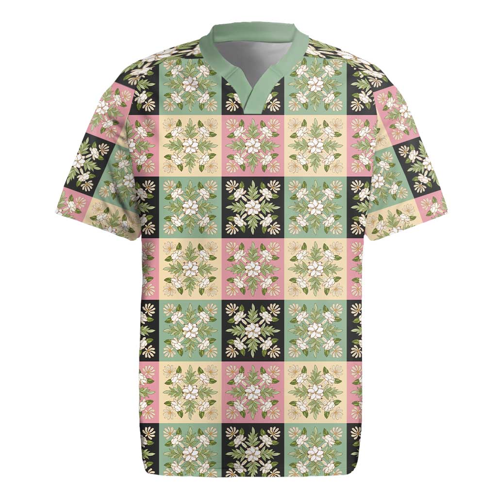 Seamless Pattern Maile and Pikake Lei Rugby Jersey Squares Maile Leaf LT9 Green - Polynesian Pride