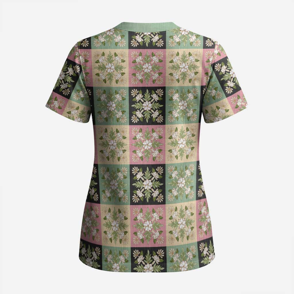 Seamless Pattern Maile and Pikake Lei Scrub Top Squares Maile Leaf - Polynesian Pride