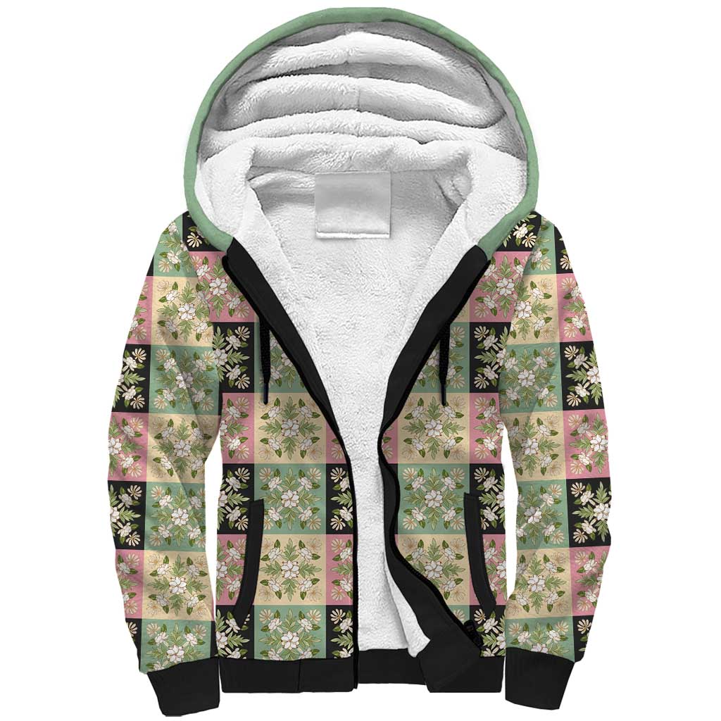 Seamless Pattern Maile and Pikake Lei Sherpa Hoodie Squares Maile Leaf LT9 Unisex Green - Polynesian Pride
