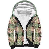 Seamless Pattern Maile and Pikake Lei Sherpa Hoodie Squares Maile Leaf LT9 Unisex Green - Polynesian Pride