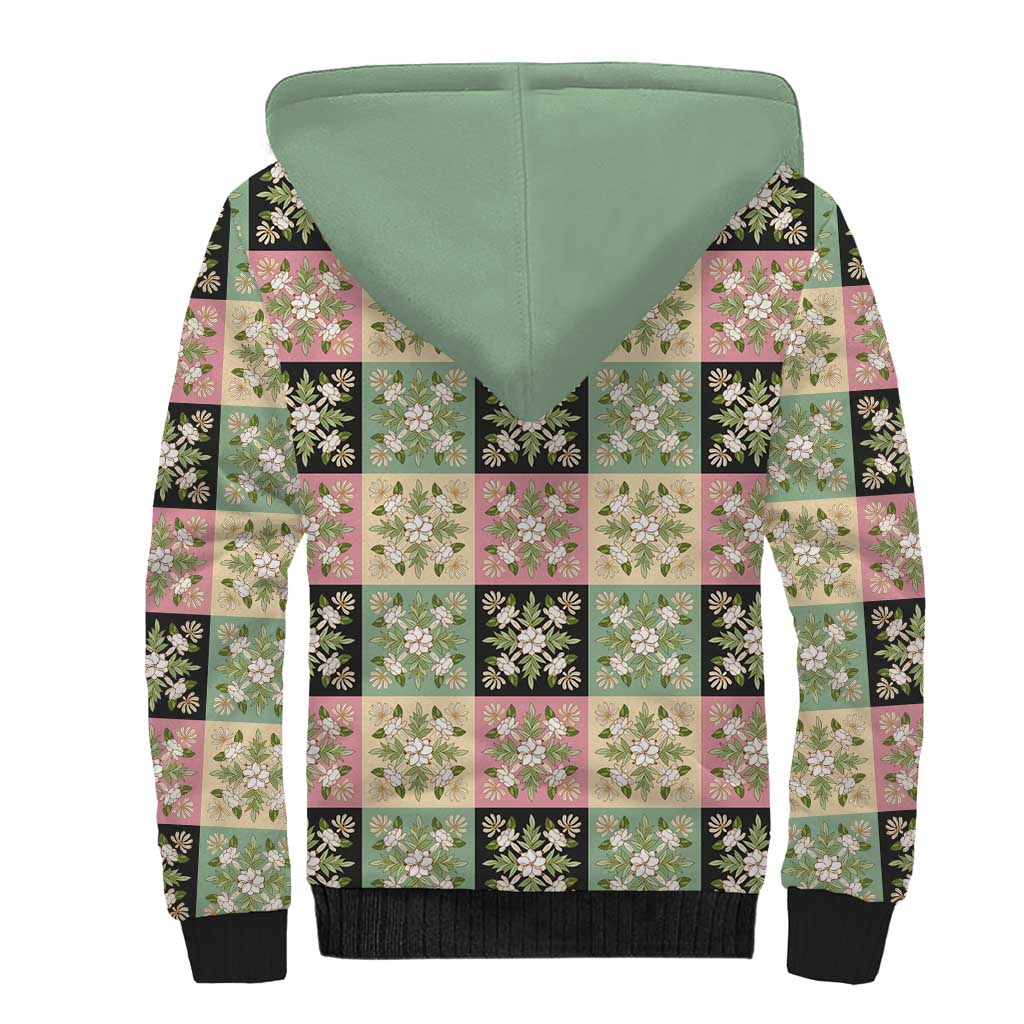 Seamless Pattern Maile and Pikake Lei Sherpa Hoodie Squares Maile Leaf LT9 - Polynesian Pride