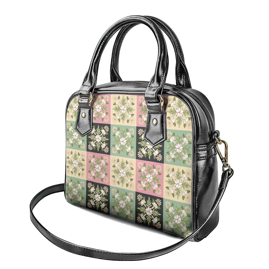 Seamless Pattern Maile and Pikake Lei Shoulder Handbag Squares Maile Leaf - Polynesian Pride