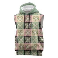 Seamless Pattern Maile and Pikake Lei Sleeveless Hoodie Squares Maile Leaf LT9 Green - Polynesian Pride