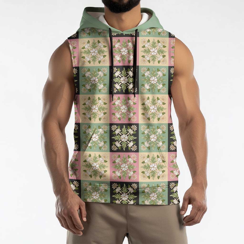 Seamless Pattern Maile and Pikake Lei Sleeveless Hoodie Squares Maile Leaf LT9 - Polynesian Pride