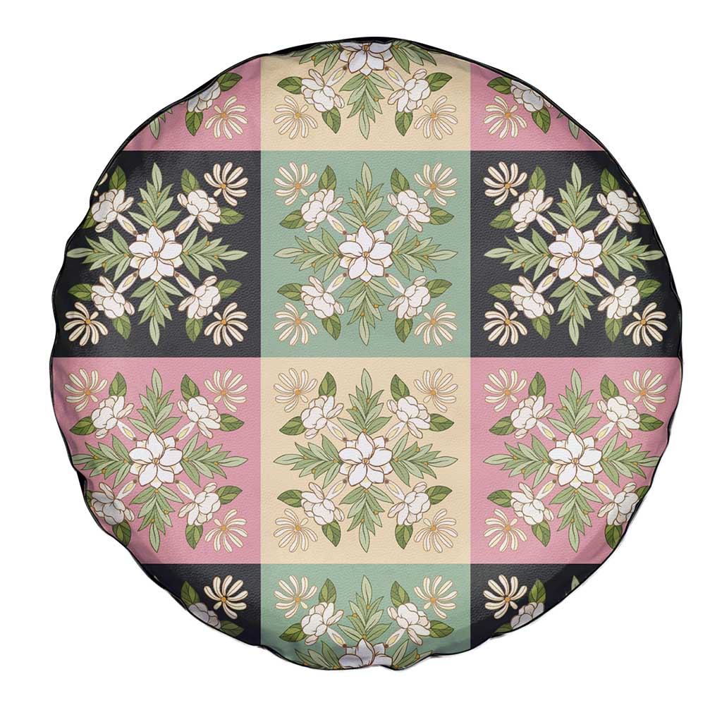 Seamless Pattern Maile and Pikake Lei Spare Tire Cover Squares Maile Leaf - Polynesian Pride