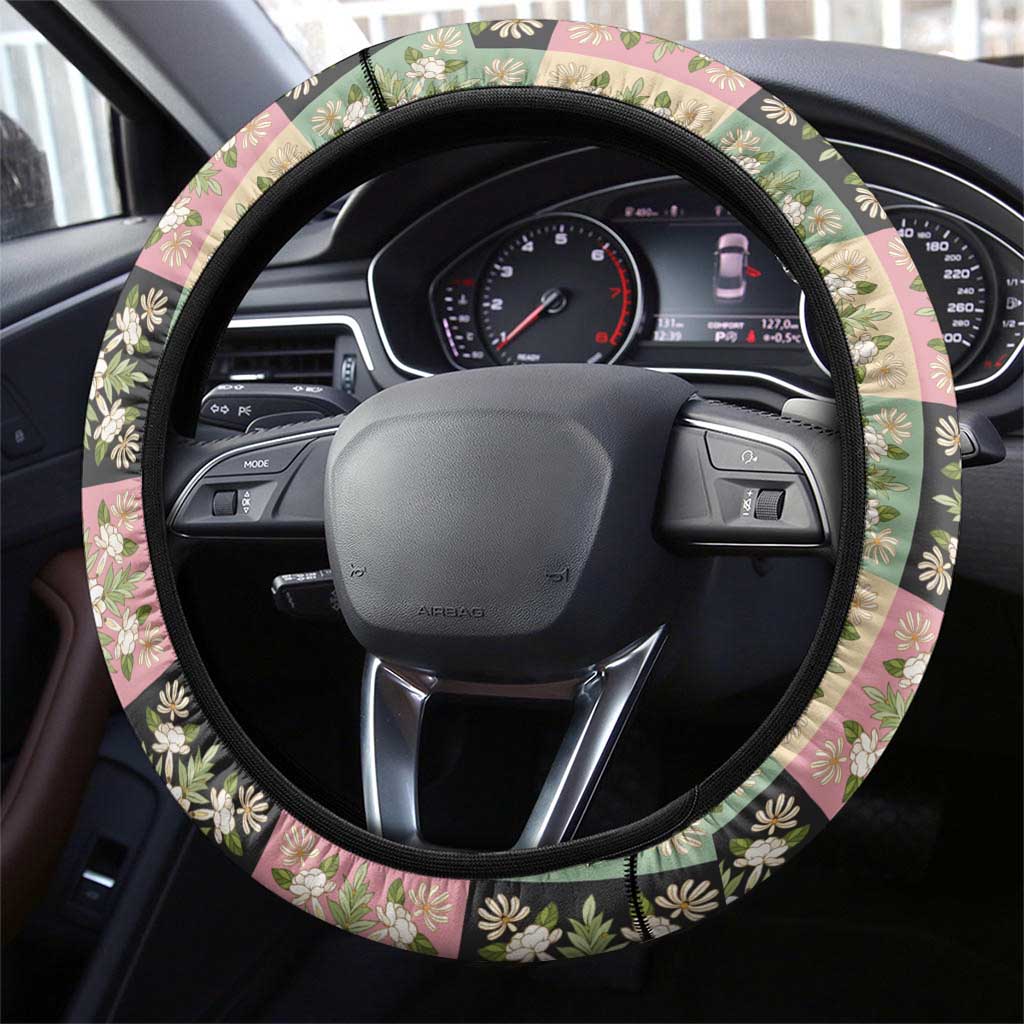 Seamless Pattern Maile and Pikake Lei Steering Wheel Cover Squares Maile Leaf LT9 - Polynesian Pride