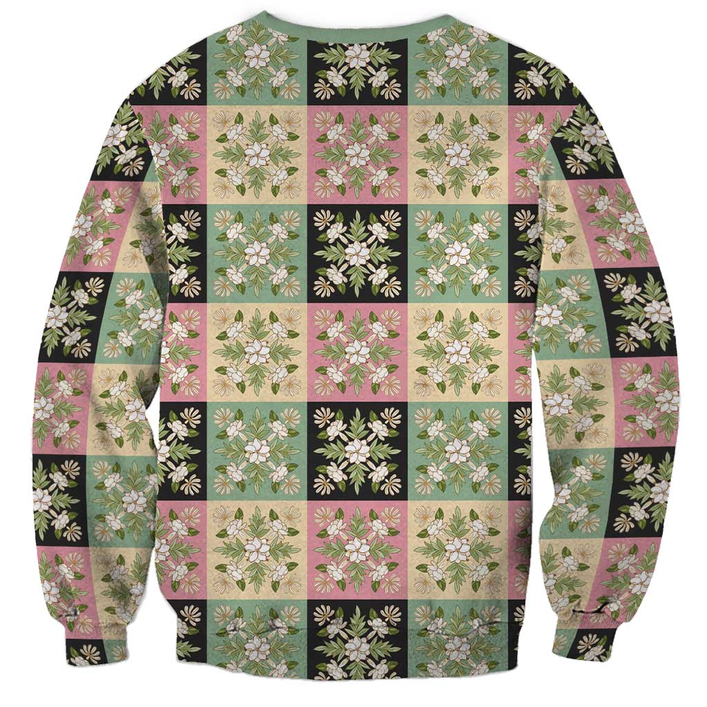 Seamless Pattern Maile and Pikake Lei Sweatshirt Squares Maile Leaf LT9 - Polynesian Pride