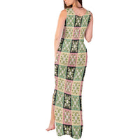 Seamless Pattern Maile and Pikake Lei Tank Maxi Dress Squares Maile Leaf - Polynesian Pride