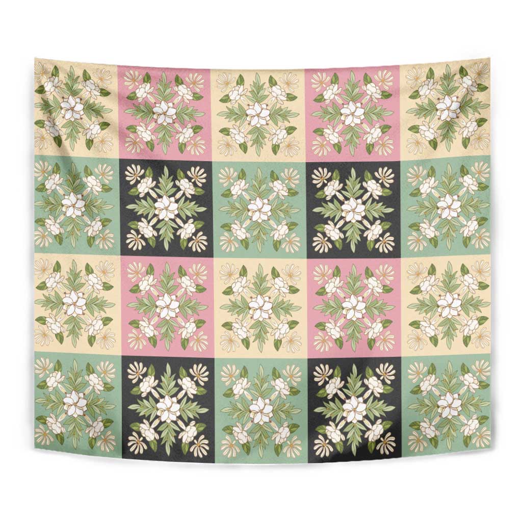 Seamless Pattern Maile and Pikake Lei Tapestry Squares Maile Leaf - Polynesian Pride