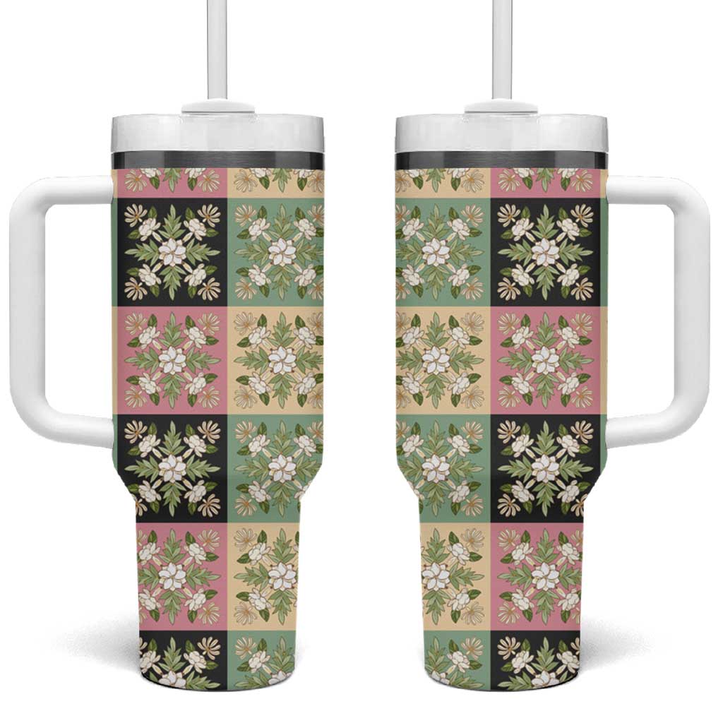 Seamless Pattern Maile and Pikake Lei Tumbler With Handle Squares Maile Leaf - Polynesian Pride