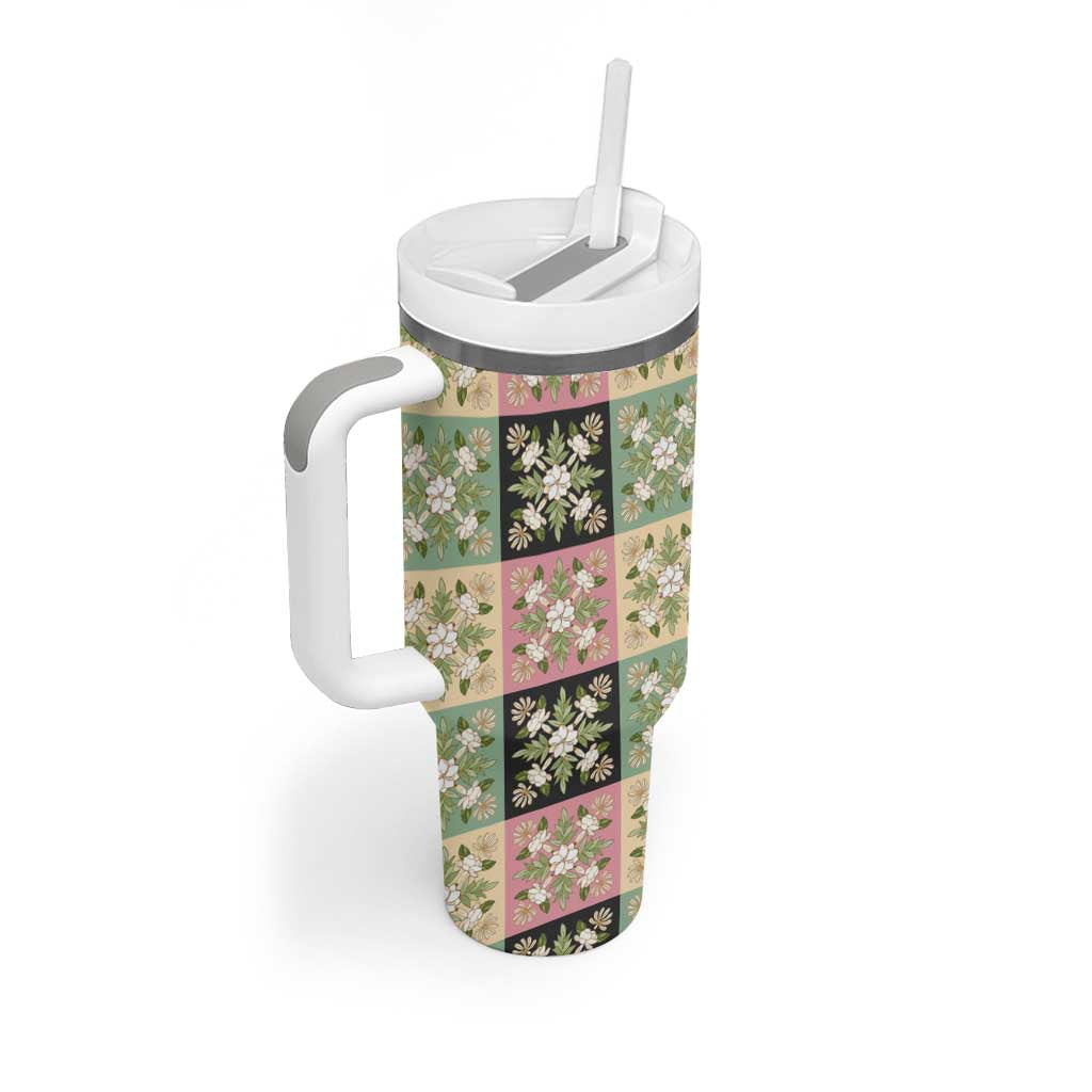 Seamless Pattern Maile and Pikake Lei Tumbler With Handle Squares Maile Leaf - Polynesian Pride
