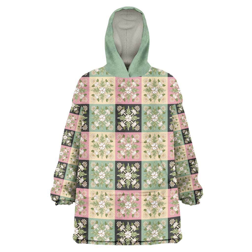 Seamless Pattern Maile and Pikake Lei Wearable Blanket Hoodie Squares Maile Leaf LT9 One Size Green - Polynesian Pride