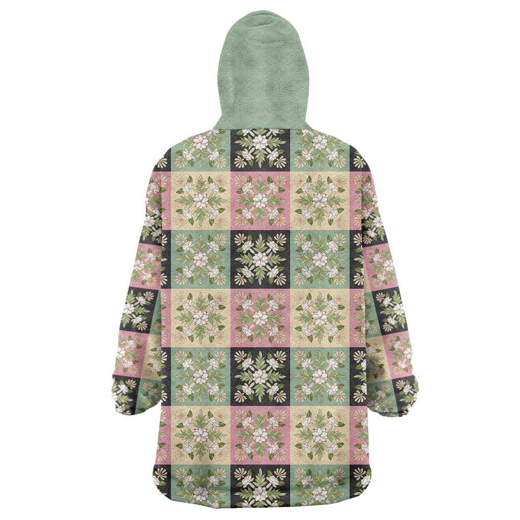 Seamless Pattern Maile and Pikake Lei Wearable Blanket Hoodie Squares Maile Leaf LT9 - Polynesian Pride