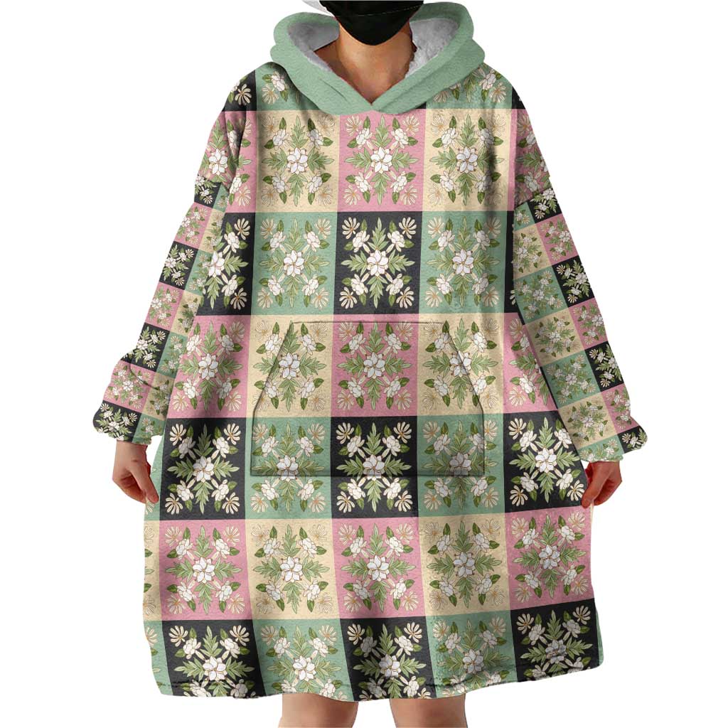 Seamless Pattern Maile and Pikake Lei Wearable Blanket Hoodie Squares Maile Leaf LT9 - Polynesian Pride