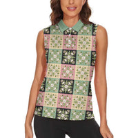 Seamless Pattern Maile and Pikake Lei Women Sleeveless Polo Shirt Squares Maile Leaf LT9 - Polynesian Pride