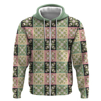 Seamless Pattern Maile and Pikake Lei Zip Hoodie Squares Maile Leaf - Polynesian Pride