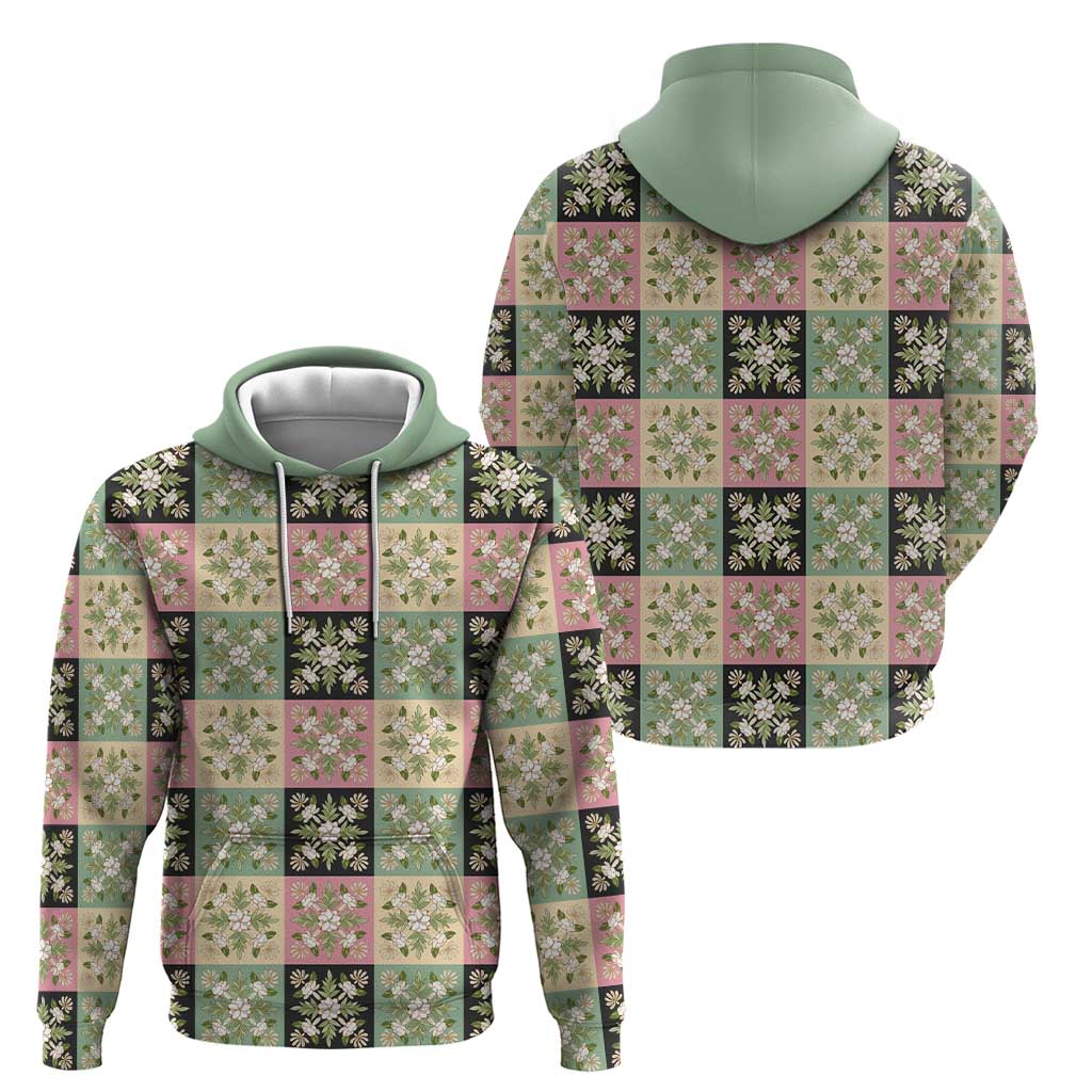 Seamless Pattern Maile and Pikake Lei Zip Hoodie Squares Maile Leaf - Polynesian Pride