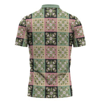 Seamless Pattern Maile and Pikake Lei Zipper Polo Shirt Squares Maile Leaf LT9 - Polynesian Pride