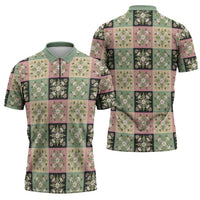 Seamless Pattern Maile and Pikake Lei Zipper Polo Shirt Squares Maile Leaf LT9 - Polynesian Pride