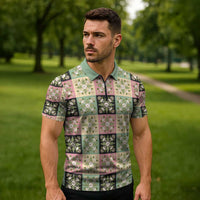 Seamless Pattern Maile and Pikake Lei Zipper Polo Shirt Squares Maile Leaf LT9 - Polynesian Pride