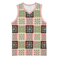 Seamless Pattern Pikake Lei Basketball Jersey Floral Squares Pikake LT9 Unisex Pink - Polynesian Pride