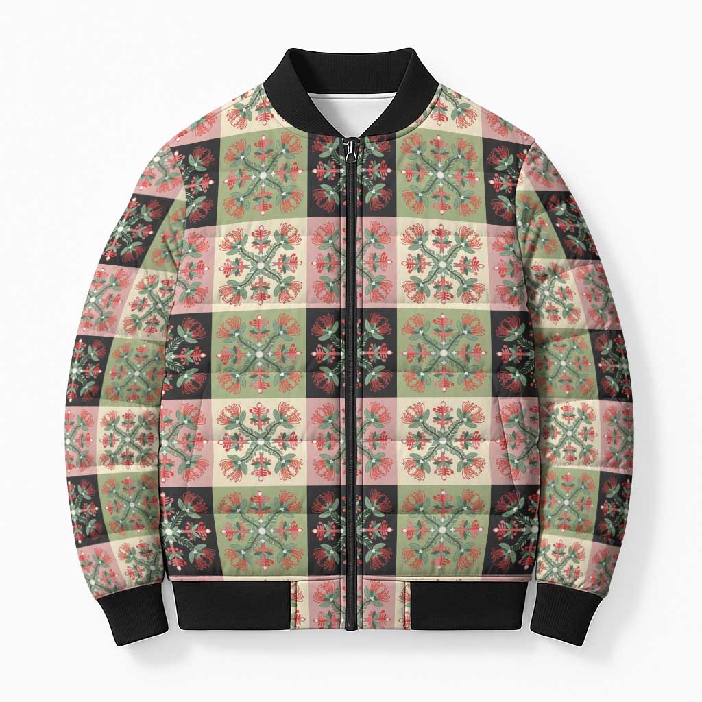 Seamless Pattern Pikake Lei Bomber Puffer Jacket Floral Squares Pikake LT9 Unisex Pink - Polynesian Pride