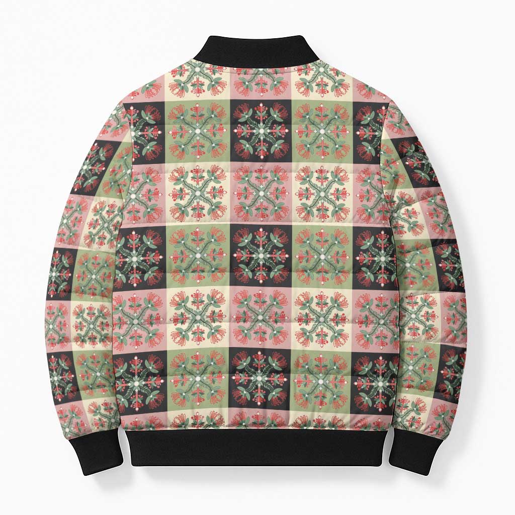 Seamless Pattern Pikake Lei Bomber Puffer Jacket Floral Squares Pikake LT9 - Polynesian Pride