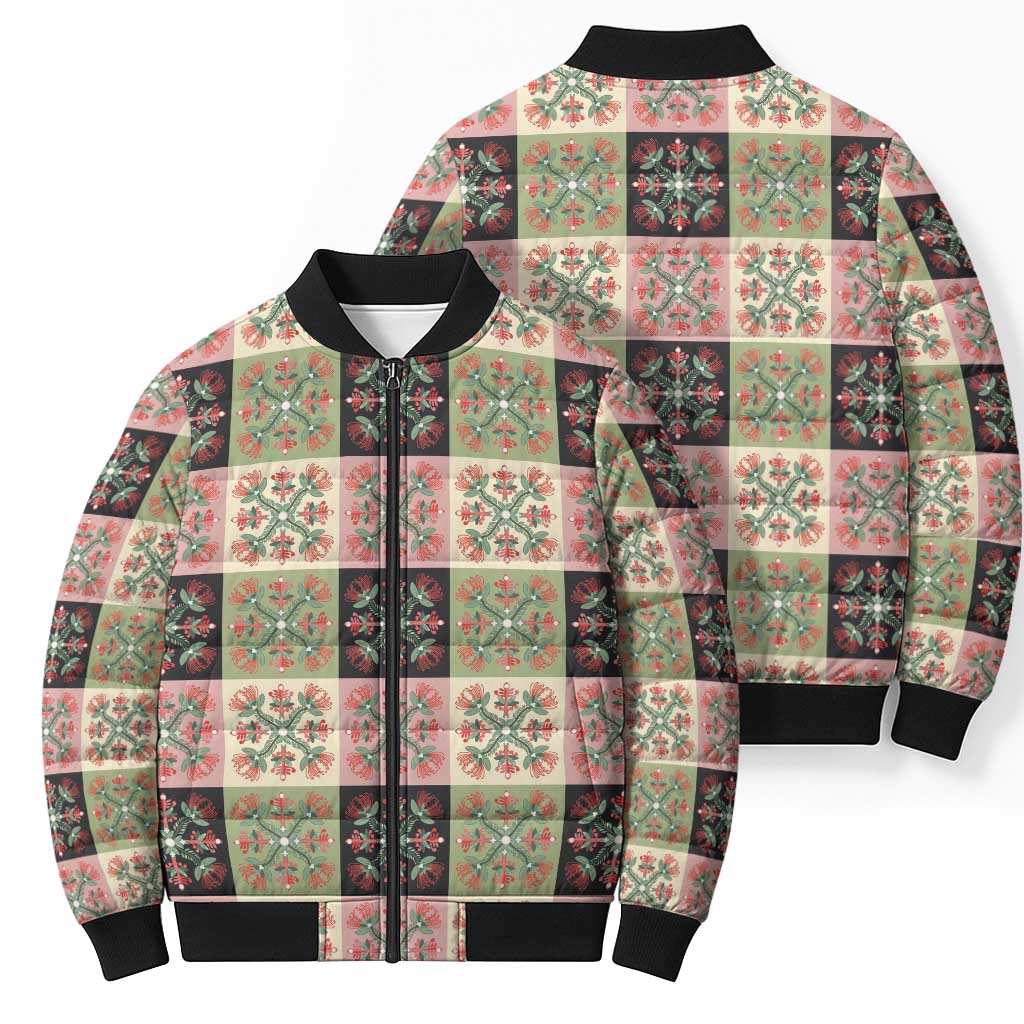 Seamless Pattern Pikake Lei Bomber Puffer Jacket Floral Squares Pikake LT9 - Polynesian Pride