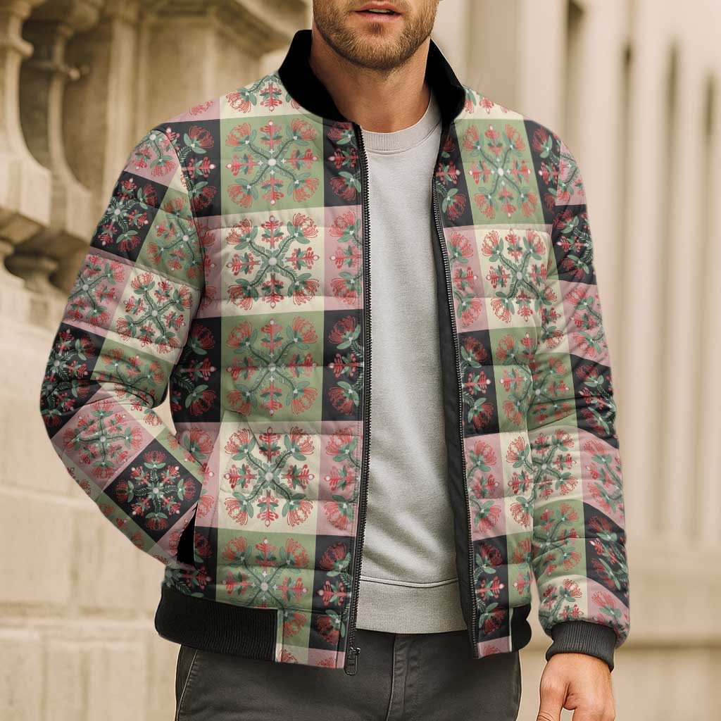 Seamless Pattern Pikake Lei Bomber Puffer Jacket Floral Squares Pikake LT9 - Polynesian Pride