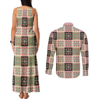 Seamless Pattern Pikake Lei Couples Matching Tank Maxi Dress and Long Sleeve Button Shirt Floral Squares Pikake LT9 - Polynesian Pride