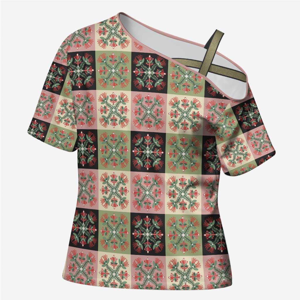 Seamless Pattern Pikake Lei Cross Shoulder Shirt Floral Squares Pikake LT9 Female Pink - Polynesian Pride