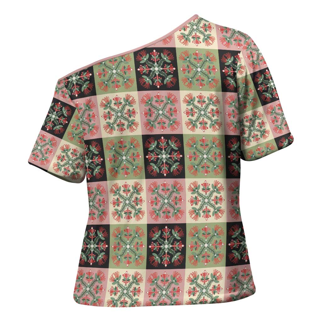 Seamless Pattern Pikake Lei Cross Shoulder Shirt Floral Squares Pikake LT9 - Polynesian Pride