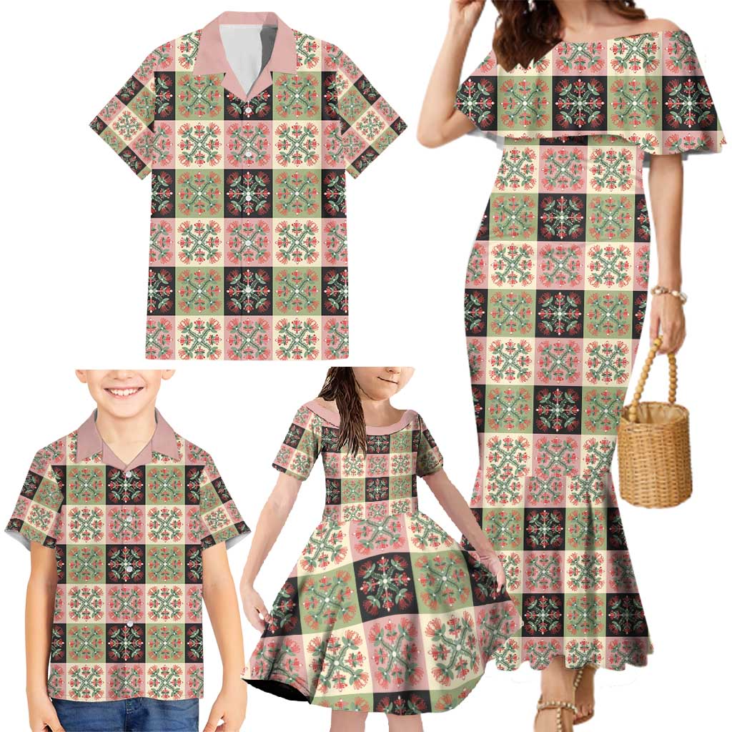Seamless Pattern Pikake Lei Family Matching Mermaid Dress and Hawaiian Shirt Floral Squares Pikake - Polynesian Pride