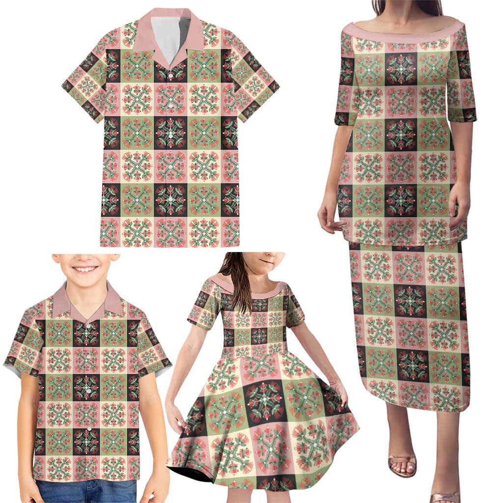 Seamless Pattern Pikake Lei Family Matching Puletasi and Hawaiian Shirt Floral Squares Pikake LT9 - Polynesian Pride