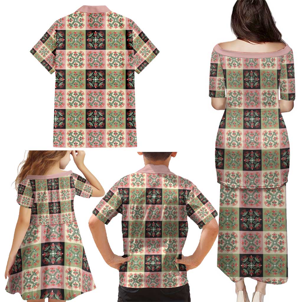 Seamless Pattern Pikake Lei Family Matching Puletasi and Hawaiian Shirt Floral Squares Pikake LT9 - Polynesian Pride