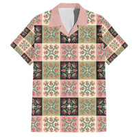 Seamless Pattern Pikake Lei Family Matching Puletasi and Hawaiian Shirt Floral Squares Pikake LT9 Dad's Shirt - Short Sleeve Pink - Polynesian Pride