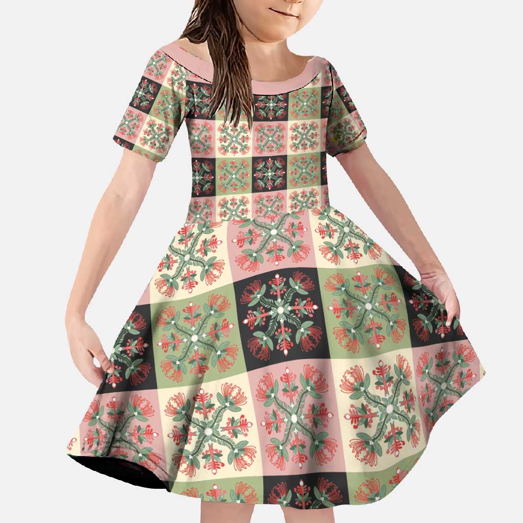 Seamless Pattern Pikake Lei Family Matching Short Sleeve Bodycon Dress and Hawaiian Shirt Floral Squares Pikake - Polynesian Pride