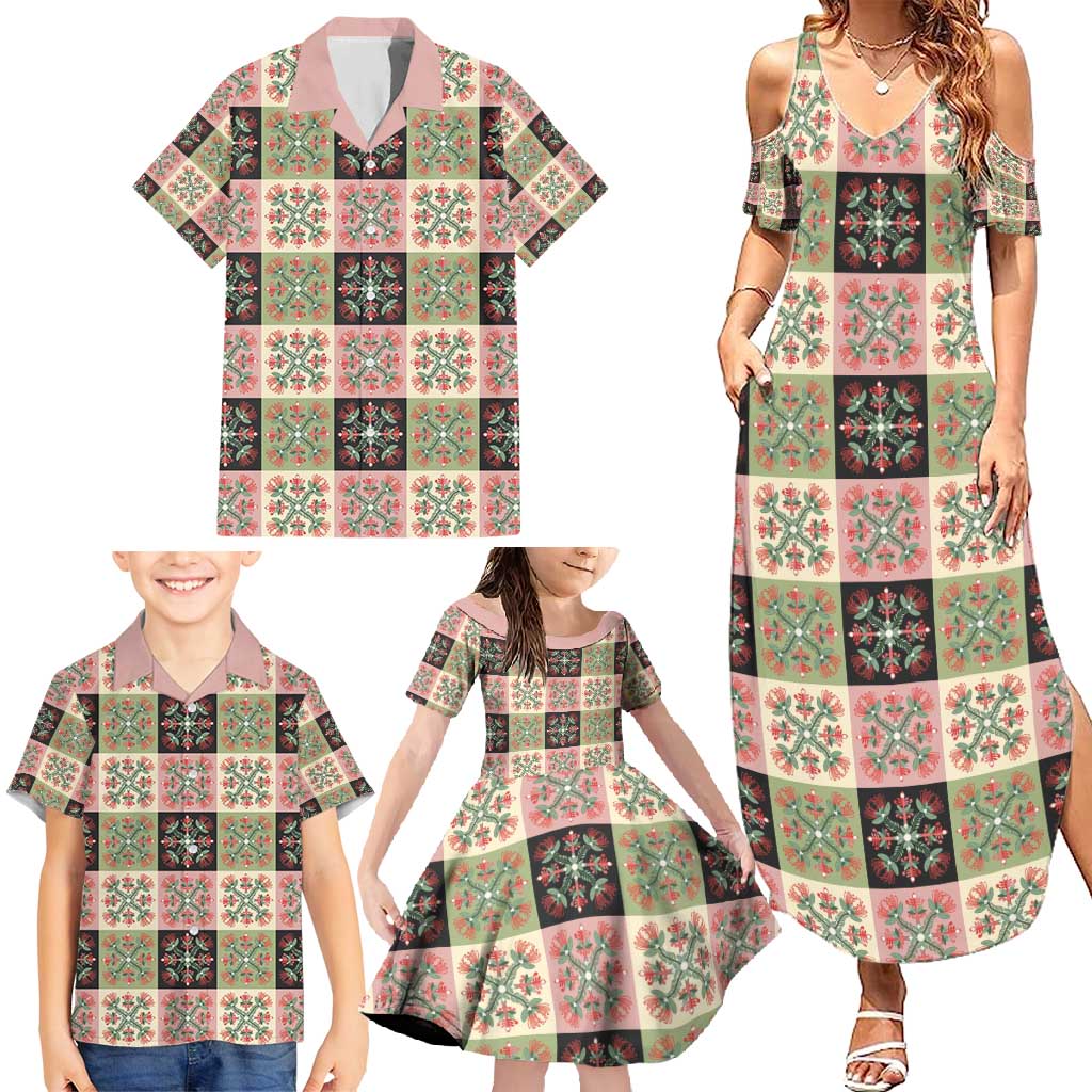 Seamless Pattern Pikake Lei Family Matching Summer Maxi Dress and Hawaiian Shirt Floral Squares Pikake - Polynesian Pride