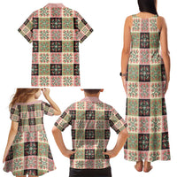 Seamless Pattern Pikake Lei Family Matching Tank Maxi Dress and Hawaiian Shirt Floral Squares Pikake - Polynesian Pride