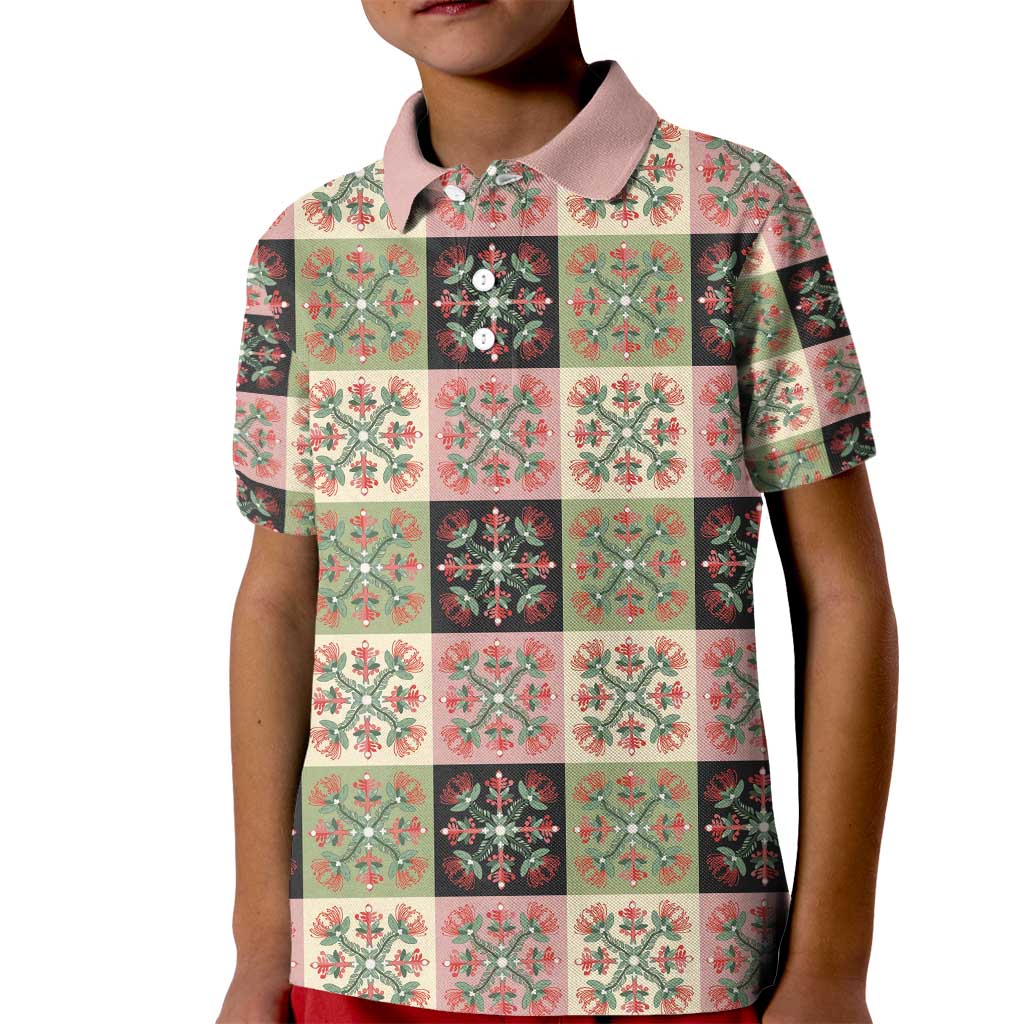 Seamless Pattern Pikake Lei Kid Polo Shirt Floral Squares Pikake - Polynesian Pride