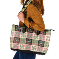 Seamless Pattern Pikake Lei Leather Tote Bag Floral Squares Pikake - Polynesian Pride