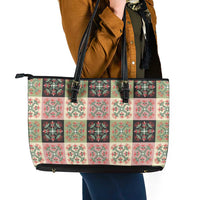 Seamless Pattern Pikake Lei Leather Tote Bag Floral Squares Pikake - Polynesian Pride