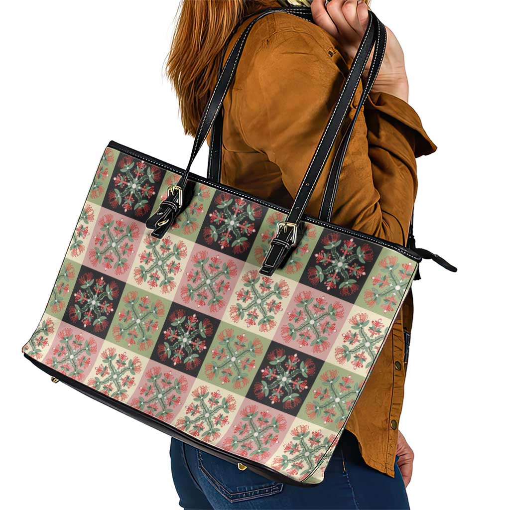 Seamless Pattern Pikake Lei Leather Tote Bag Floral Squares Pikake - Polynesian Pride