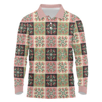 Seamless Pattern Pikake Lei Long Sleeve Polo Shirt Floral Squares Pikake LT9 Pink - Polynesian Pride
