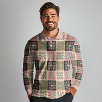 Seamless Pattern Pikake Lei Long Sleeve Polo Shirt Floral Squares Pikake LT9 - Polynesian Pride
