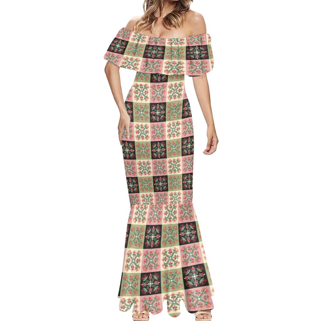 Seamless Pattern Pikake Lei Mermaid Dress Floral Squares Pikake - Polynesian Pride