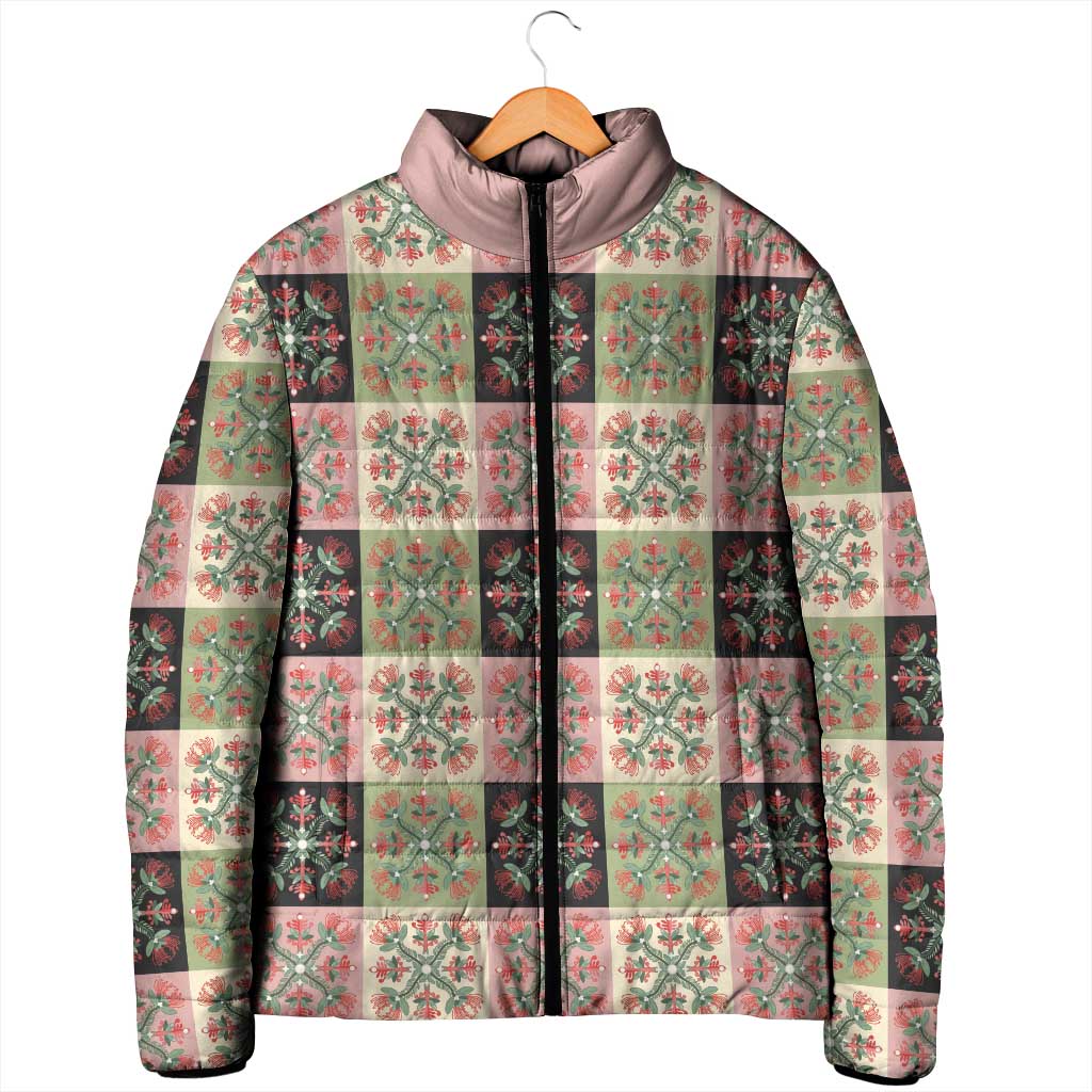 Seamless Pattern Pikake Lei Padded Jacket Floral Squares Pikake LT9 - Polynesian Pride