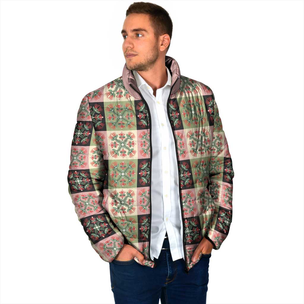 Seamless Pattern Pikake Lei Padded Jacket Floral Squares Pikake LT9 - Polynesian Pride