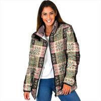 Seamless Pattern Pikake Lei Padded Jacket Floral Squares Pikake LT9 Women Pink - Polynesian Pride
